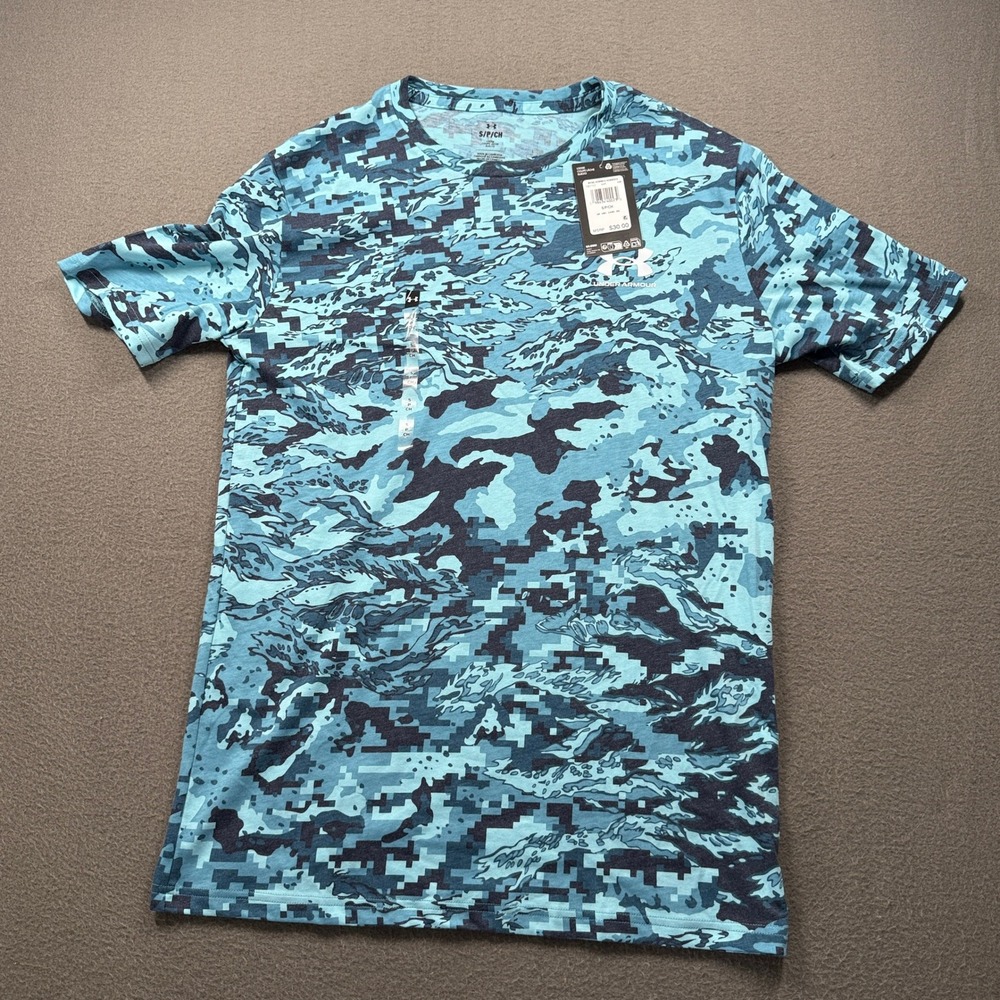 Under Armour ABC Camo SS Shirt Mens Size Small Blue Teal Training 1357727-498